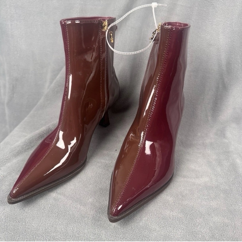 Circus Sam Edelman Two Tone Patent Pointed‎ Toe Kitten Heel Ankle Boots Burgundy